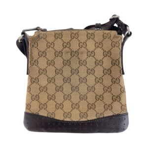 GUCCI Shoulder Bag 147671 GG canvas, leather Beige Brown SilverMetal Shoulder Bag pochette Women Used | AlmaBagz
