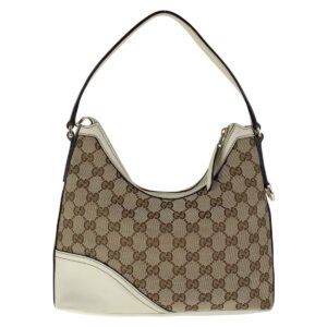 GUCCI Shoulder Bag 182489 GG canvas, leather White Brown Gold Metal Interlocking Women Used | AlmaBagz