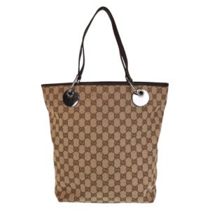 GUCCI Tote Bag 120336 GG canvas, leather Beige brown Tote Bag Shoulder Bag Women Used | AlmaBagz
