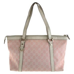 GUCCI Tote Bag 141470 GG canvas, leather Pink White Gold Metal Tote Bag Shoulder Bag Women Used | AlmaBagz