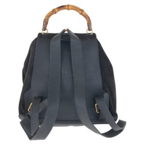 GUCCI Backpack 003 2058 0016 Suede, Leather Black Gold Metal Backpacks & Daypacks Backpacks Bamboo Women Used | AlmaBagz