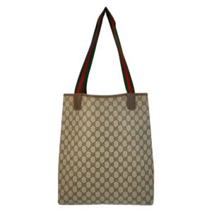 GUCCI Tote Bag 89 02 003 GG Supreme Canvas Brown Beige Gold Metal Tote Bag Shoulder Bag Sherry Line Old Gucci Women Used | AlmaBagz