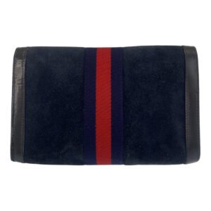 GUCCI Clutch bag Suede, Leather Navy Gold Metal Sherry line Women Used | AlmaBagz