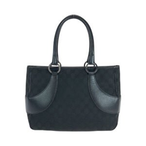 GUCCI Tote Bag 113011 GG canvas, leather Black SilverMetal Tote Bag Shoulder Bag Women Used | AlmaBagz