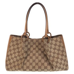 GUCCI Tote Bag 94898 GG canvas, leather Beige brown Tote Bag Shoulder Bag Women Used | AlmaBagz