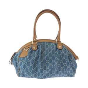 GUCCI Handbag denim Blue Brown Gold Metal Handbag Tote Bag Shoulder Bag Sukey Women Used | AlmaBagz