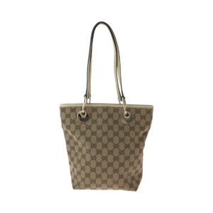 GUCCI Tote Bag 120840 GG canvas Brown Ivory Gold Metal Tote Bag Shoulder Bag Women Used | AlmaBagz