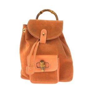 GUCCI Backpack 003 3444 0030 Suede Orange Brown Gold Metal Backpack Backpack Bamboo Women Used | AlmaBagz