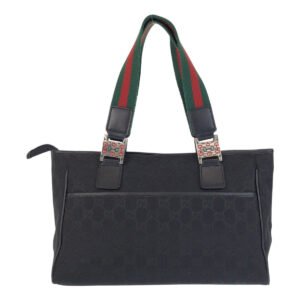 GUCCI Tote Bag GG canvas, leather black Tote Bag Shoulder Bag Sherry line Women Used | AlmaBagz