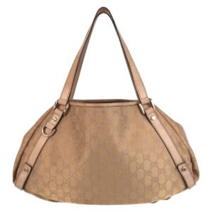 GUCCI Tote Bag 130736 GG canvas, leather Beige Gold Metal Tote Bag Shoulder Bag Abbey Women Used | AlmaBagz