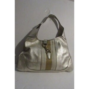 Gucci New Jackie Triangular Shaped Metallic Leather Hobo Bag W Wide Sherry Stripe | AlmaBagz