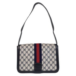 GUCCI Shoulder Bag GG Supreme canvas, leather Gray navy Sherry Line Old Gucci Women Used | AlmaBagz