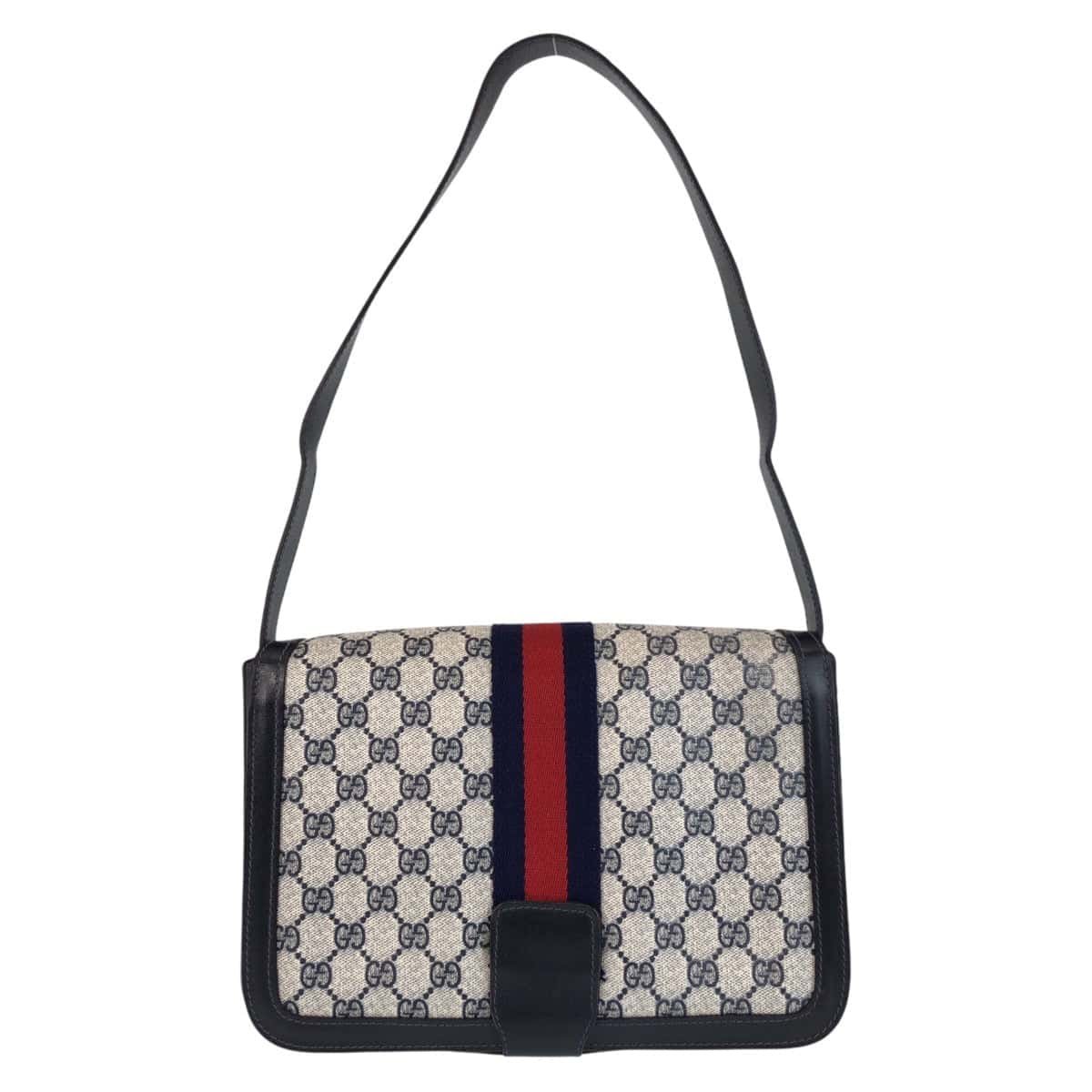 GUCCI Shoulder Bag GG Supreme canvas, leather Gray navy Sherry Line Old Gucci Women Used | AlmaBagz