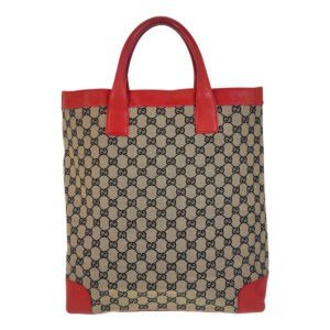 GUCCI Tote Bag 002 1121 GG canvas, leather Beige red Women Used | AlmaBagz
