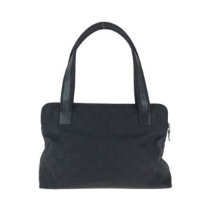 GUCCI Tote Bag 001 3705 Nylon, Leather Black Silver Metal Tote Bag Handbag Shoulder Bag Women Used | AlmaBagz