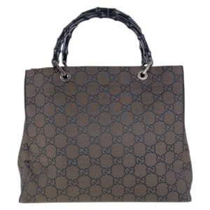 GUCCI Tote Bag 002 1010 GG canvas Brown Black SilverMetal Tote Bag handbag Bamboo Women Used | AlmaBagz