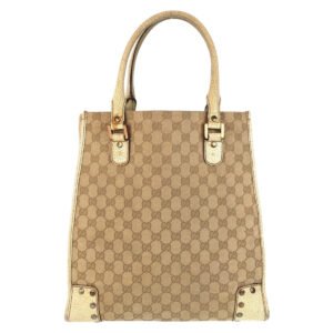 GUCCI Tote Bag 124261 GG canvas, leather Beige Gold Metal Tote Bag Shoulder Bag Women Used | AlmaBagz