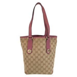 GUCCI Tote Bag 153361 GG canvas, leather Beige Pink Gold Metal Tote Bag Shoulder Bag Women Used | AlmaBagz