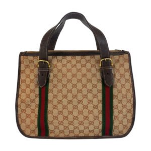 GUCCI Handbag GG canvas, leather Beige Brown Gold Metal Sherry Line Old Gucci Women Used | AlmaBagz