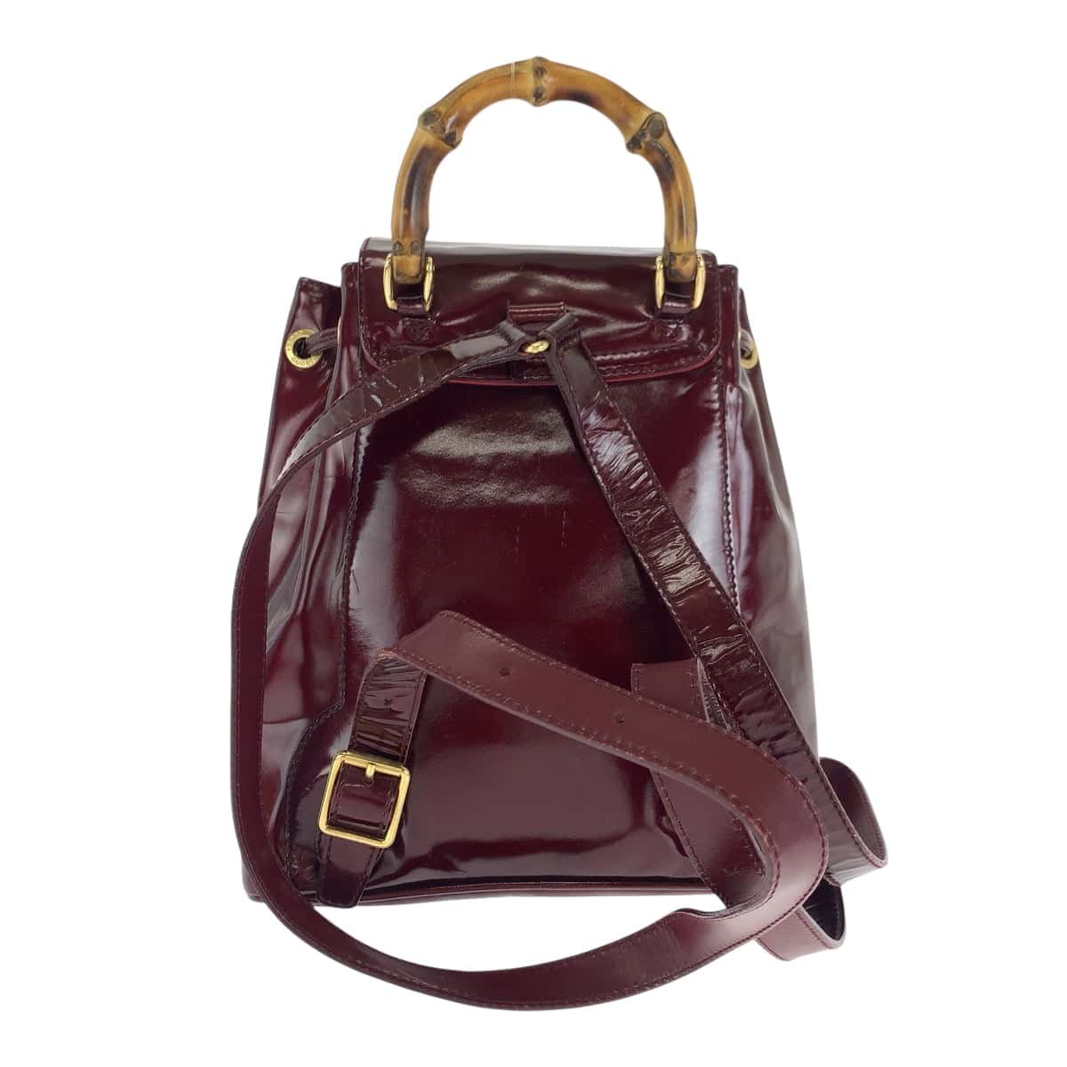 GUCCI Backpack 003 1998 0030 Patent leather wine red brown Backpack Backpack Bamboo Women Used | AlmaBagz
