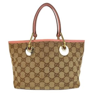 GUCCI Tote Bag 120844 GG canvas, leather Beige Pink Gold Metal Tote Bag handbag Women Used | AlmaBagz