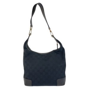 GUCCI Shoulder Bag 001 4204 GG canvas, leather Black GoldMetal Women Used | AlmaBagz