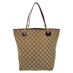 GUCCI Tote Bag 120836 GG canvas, leather Beige Wine Red Gold Metal Tote Bag Shoulder Bag Women Used | AlmaBagz