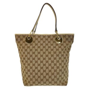 GUCCI Tote Bag 120835 GG canvas, leather Beige White Gold Metal Tote Bag Shoulder Bag Women Used | AlmaBagz