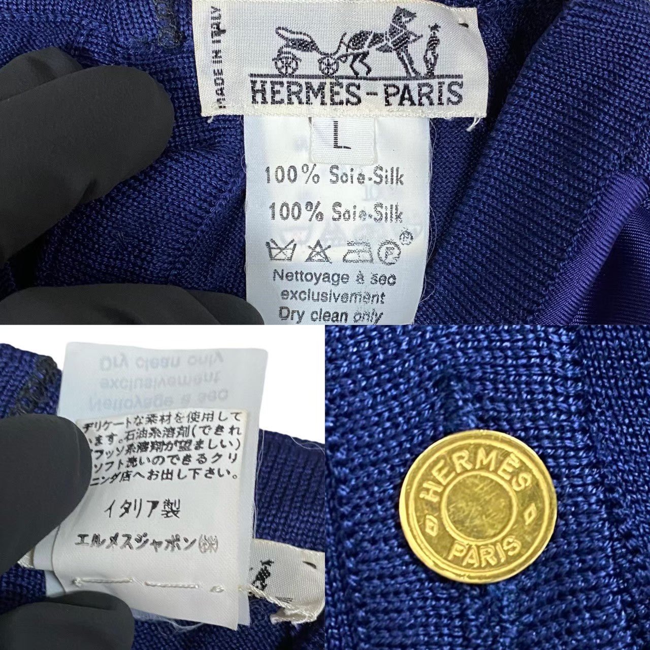 HERMES knit silk Navy L | AlmaBagz - Image 5