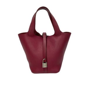HERMES Handbag Taurillon Clemence Red Picotan Lock PM | AlmaBagz