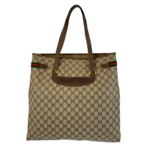 GUCCI Tote Bag 39 02 091 GG Supreme canvas, leather Beige Brown Gold Metal Tote Bag Shoulder Bag Sherry Line Old Gucci Women Used | AlmaBagz