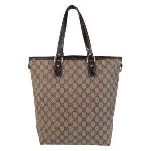 GUCCI Tote Bag 189896 GG Supreme canvas, leather Beige Brown Gold Metal Tote Bag Shoulder Bag Women Used | AlmaBagz