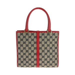 GUCCI Handbag 002 1065 GG canvas Gray Red Gold Metal Handbag Tote Bag Jackie Women Used | AlmaBagz
