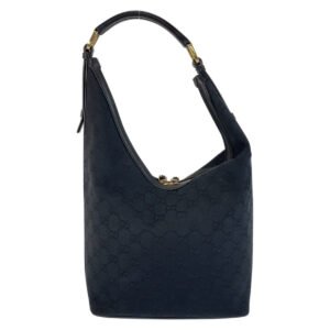 GUCCI Shoulder Bag 001 4288 GG canvas, leather Black GoldMetal Women Used | AlmaBagz