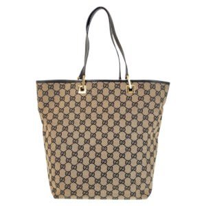GUCCI Tote Bag 002 1098 GG canvas, leather Black GoldMetal Tote Bag Shoulder Bag Women Used | AlmaBagz