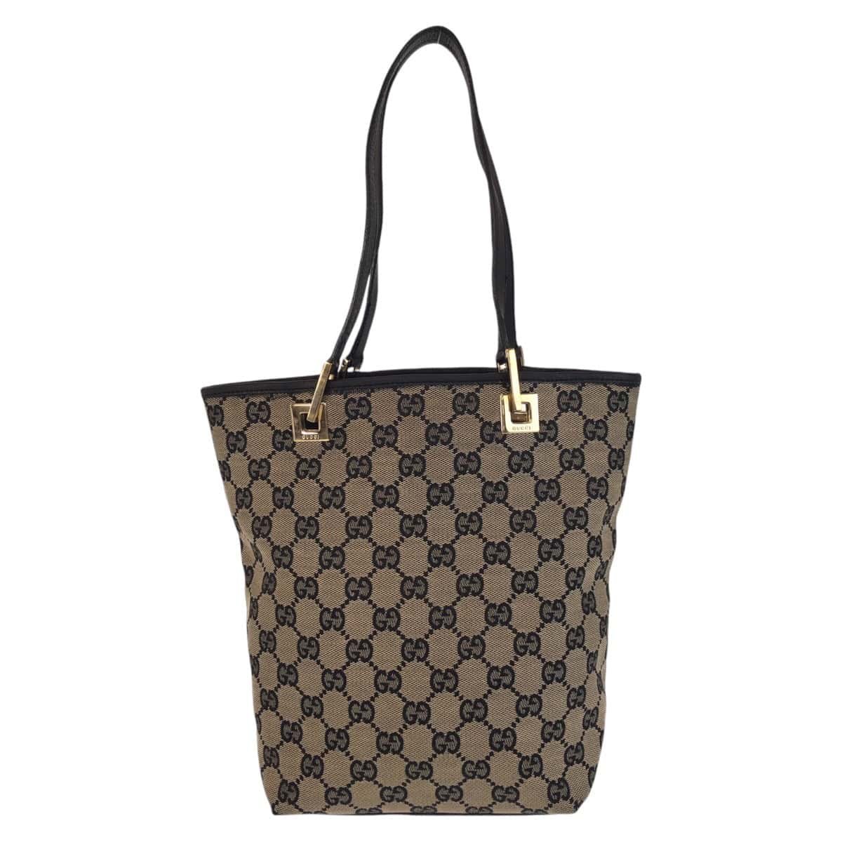 GUCCI Tote Bag 002 1099 GG canvas, leather Beige Black Gold Metal Tote Bag Shoulder Bag Women Used | AlmaBagz - Image 10