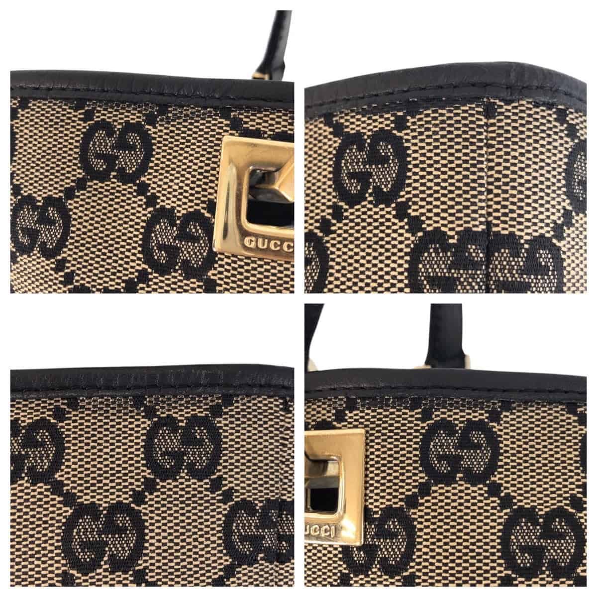 GUCCI Tote Bag 002 1099 GG canvas, leather Beige Black Gold Metal Tote Bag Shoulder Bag Women Used | AlmaBagz - Image 5