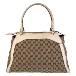 GUCCI Tote Bag 189828 GG canvas, leather Beige Ivory Gold Metal Tote Bag Shoulder Bag Trophy Women Used | AlmaBagz