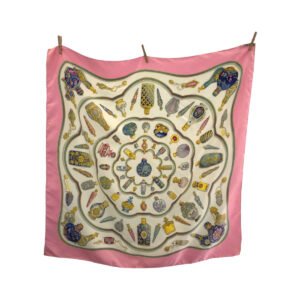 HERMES scarf silk Pink multicolor Perfume bottle Carre90 | AlmaBagz