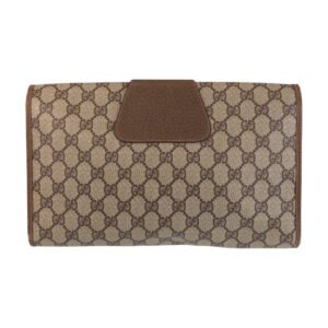 GUCCI Clutch bag 89 01 031 GG Supreme Canvas Beige Brown Gold Metal Sherry Line Old Gucci | AlmaBagz