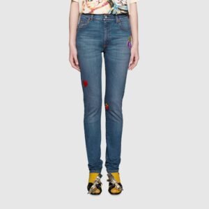 Gucci Denim Skinny Trousers with Patches in Blue Wash | AlmaBagz