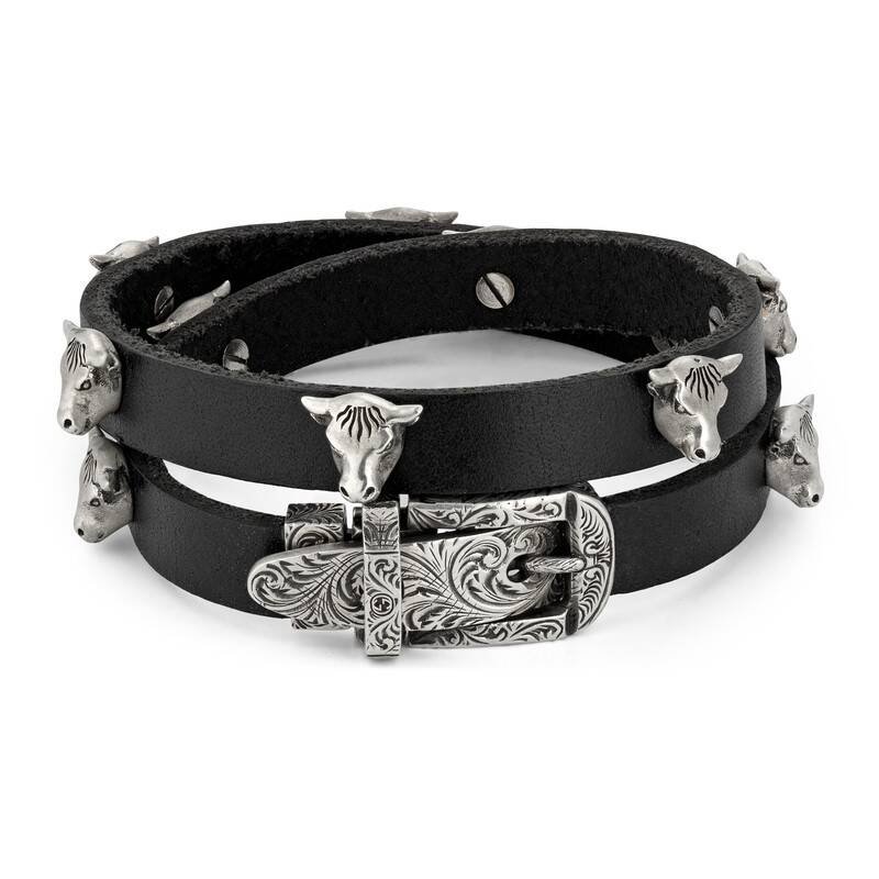 Gucci Anger Forest Double Wrap Leather Bracelet in Black | AlmaBagz - Image 2