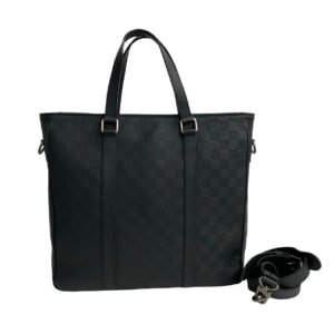 LOUIS VUITTON Shoulder Bag leather black Damier Anfini Tadao PM | AlmaBagz