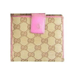 Gucci Brown Large G Logo Canvas And Hot Pink Leather Vintage Wallet | AlmaBagz