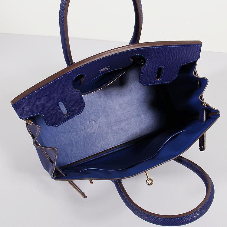 Hermes 30cm Birkin Bag Epsom Leather with Strap Electric Blue Gold | AlmaBagz