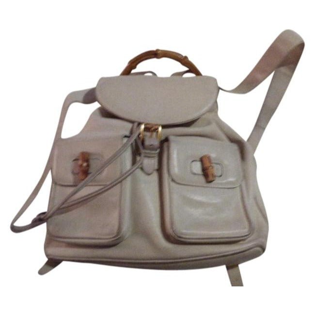 Gucci And Bamboo Handle White Leather Backpack | AlmaBagz - Image 12