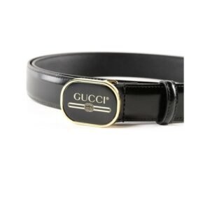 Gucci Leather Belt with Enamel Logo Buckle in Black | AlmaBagz