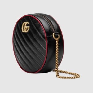 Gucci GG Marmont Mini Round Shoulder Bag Black Cerise | AlmaBagz