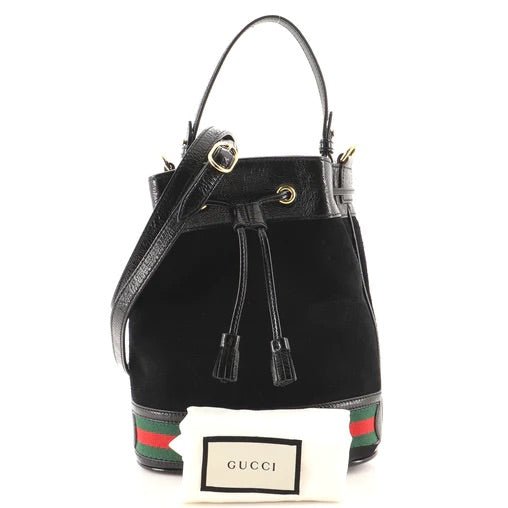 Gucci Ophidia Suede Mini Bucket Bag in Black | AlmaBagz