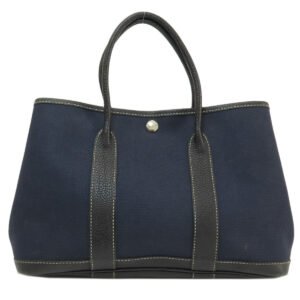 HERMES Tote Bag Towar Officche Navy Garden Party TPM Navy SilverMetal Women Used | AlmaBagz